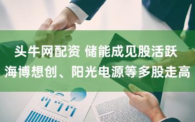 头牛网配资 储能成见股活跃 海博想创、阳光电源等多股走高