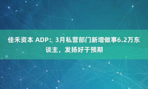 佳禾资本 ADP：3月私营部门新增做事6.2万东谈主，发扬好于预期